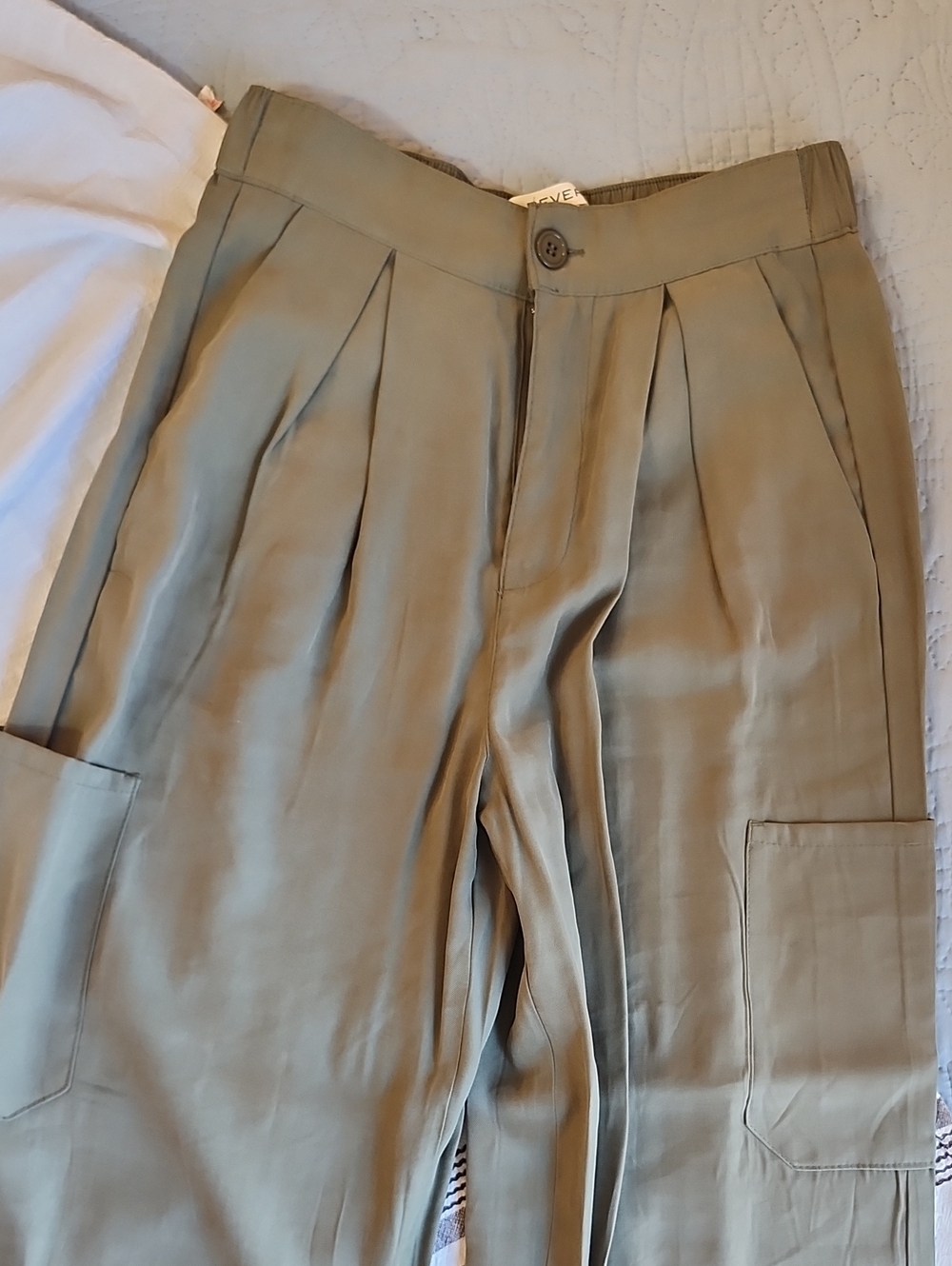 Wide-Leg Olive Cargo Dress Pants